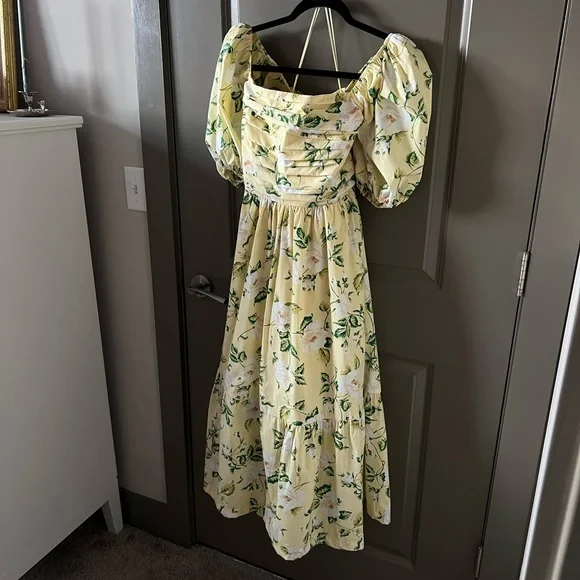 Abercrombie & Fitch | Yellow Floral Emerson Poplin Puff Sleeve Midi Dress - Picture 4 of 14